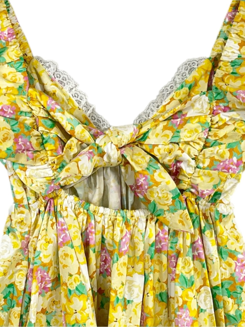 NWT For Love & Lemons Tamra Mini Dress in Yellow Floral Size Medium - Picture 9 of 11